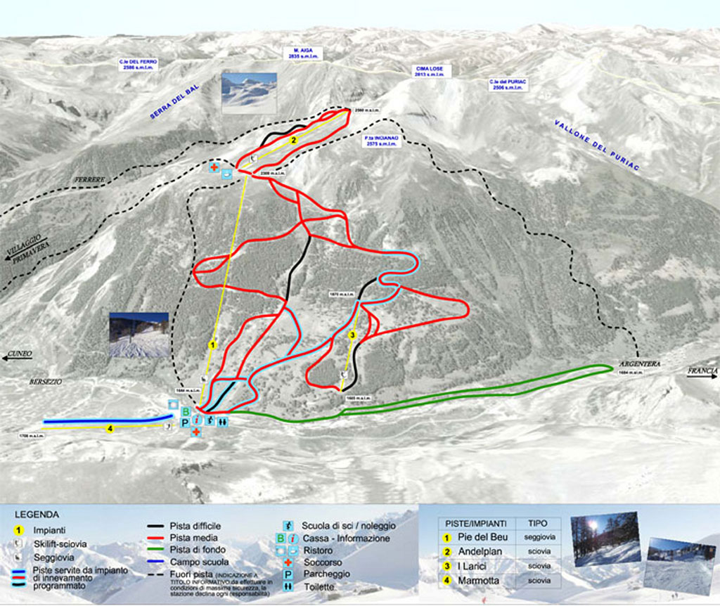 Cartina Argentera - Mappa piste sci Argentera