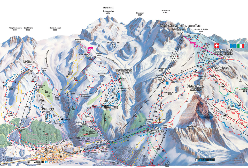 Cartina Zermatt - Mappa piste sci Zermatt