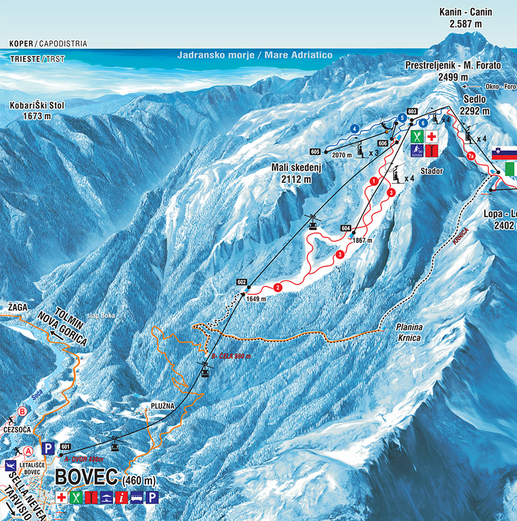 Cartina Bovec - Mappa piste sci Bovec