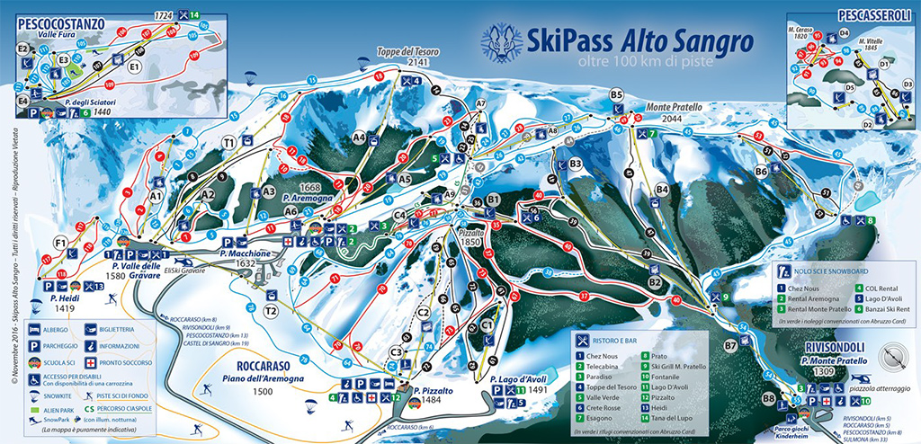 Cartina piste sci Rivisondoli - Skimap Rivisondoli Monte Pratello