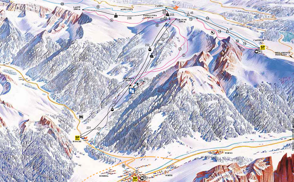 Cartina piste sci Moena - Alpe Lusia