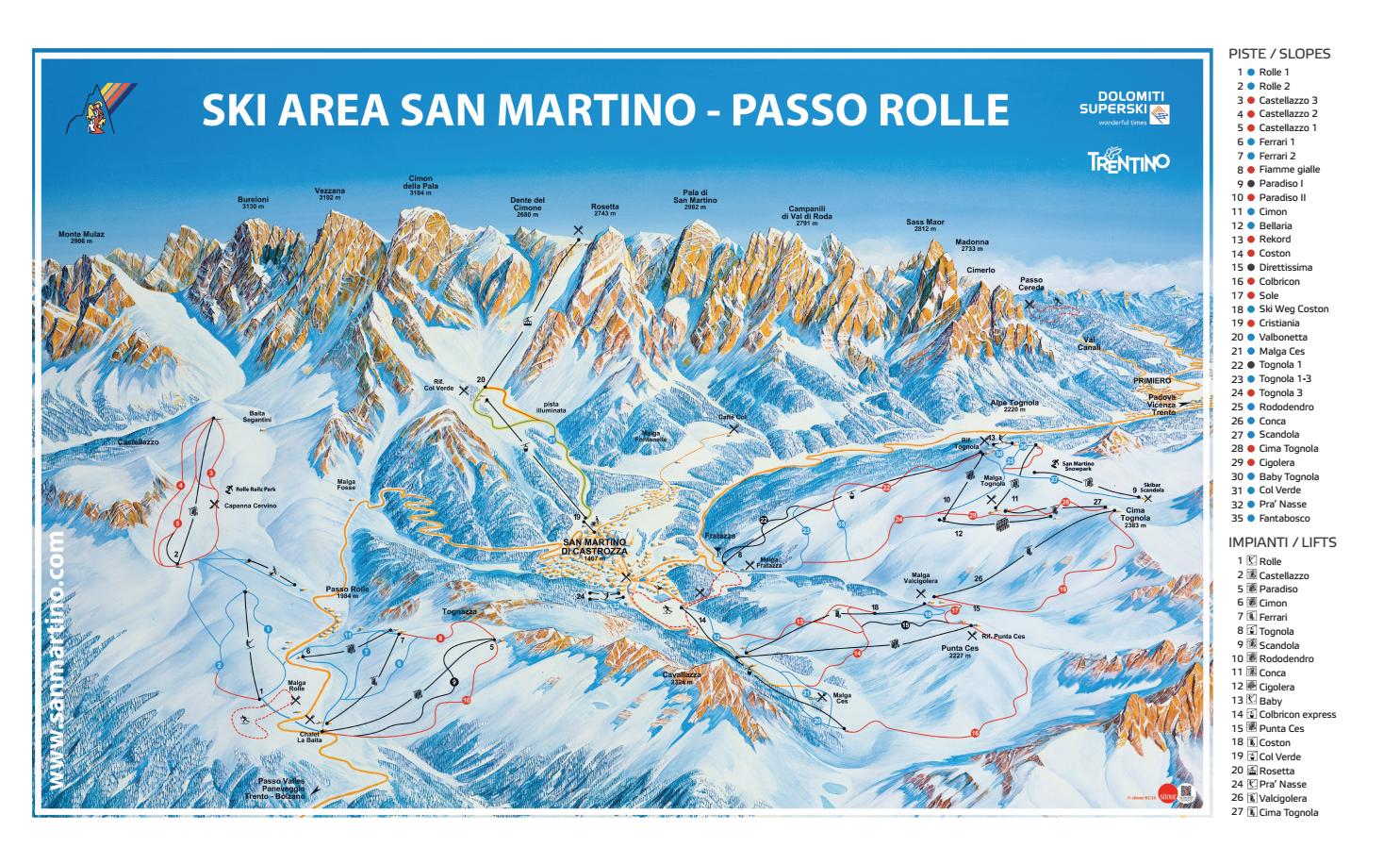 Cartina San Martino di Castrozza - Mappa piste di sci San Martino di