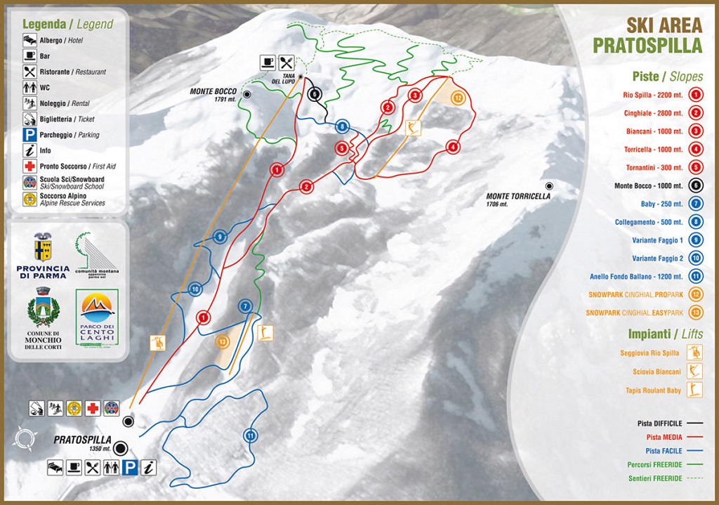 Cartina Prato Spilla - Mappa piste sci Prato Spilla