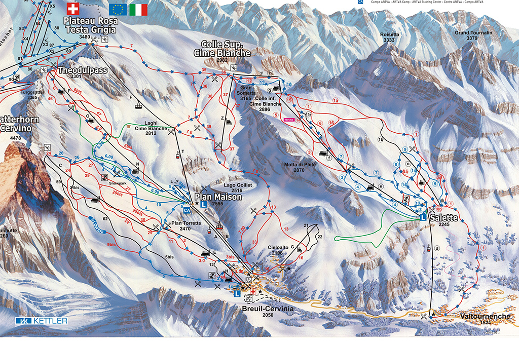 Cartina Breuil Cervinia Mappa Piste Di Sci Breuil Cervinia