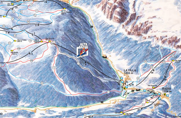 cartina piste sci skimap la villa