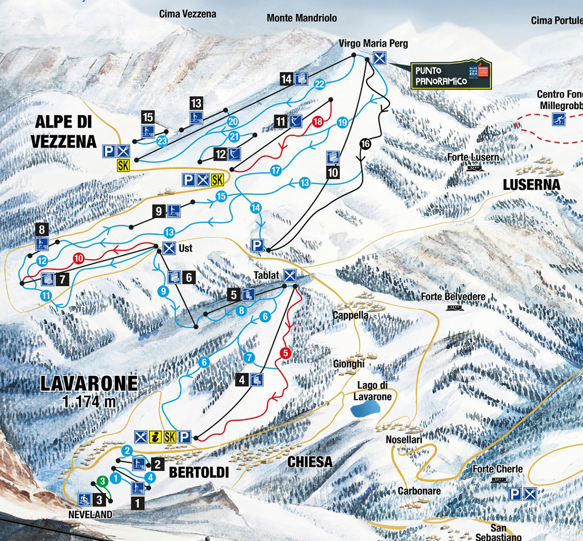cartina piste sci skimap lavarone luserna