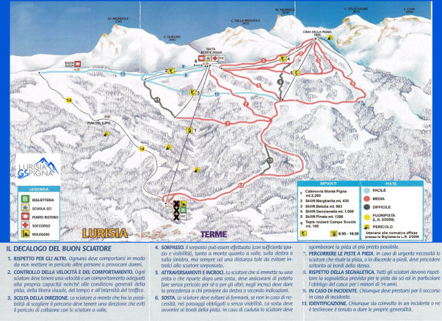 Cartina Lurisia Terme - Mappa piste sci Lurisia Monte Pigna