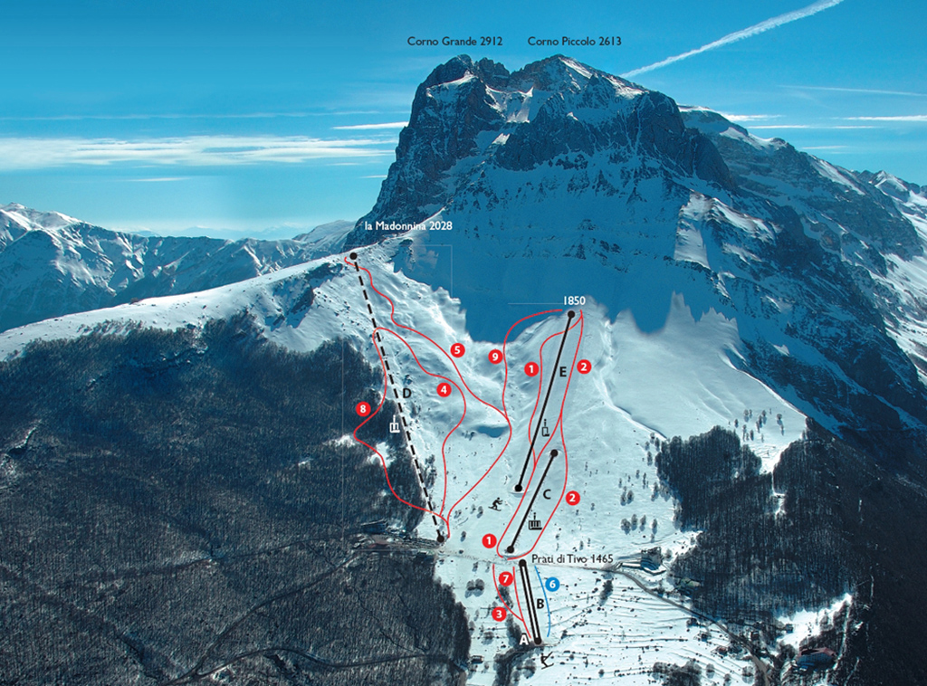cartina piste sci skimap prati di tivo