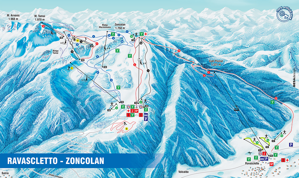cartina piste sci skimap ravascletto monte zoncolan
