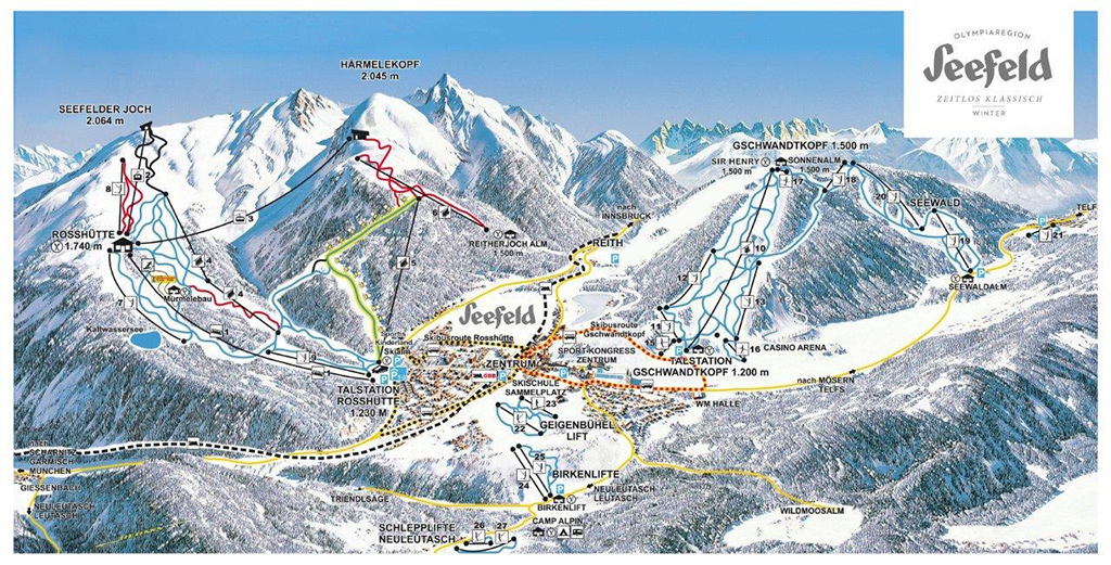 cartina piste sci skimap seefeld
