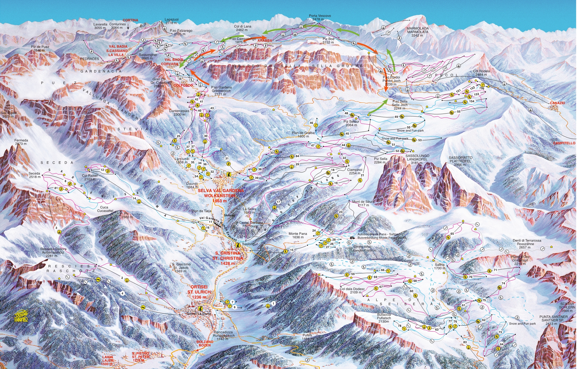 cartina piste sci skimap selva di val gardena