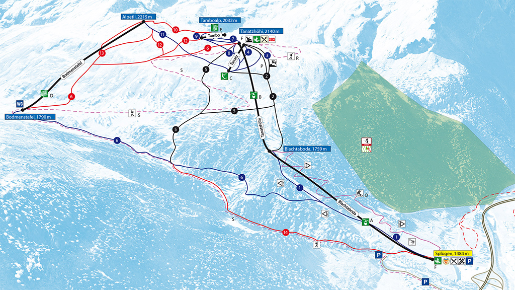 Cartina Splugen - Mappa piste di sci Splugen