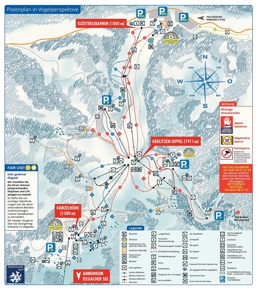 cartina piste sci skimap villach