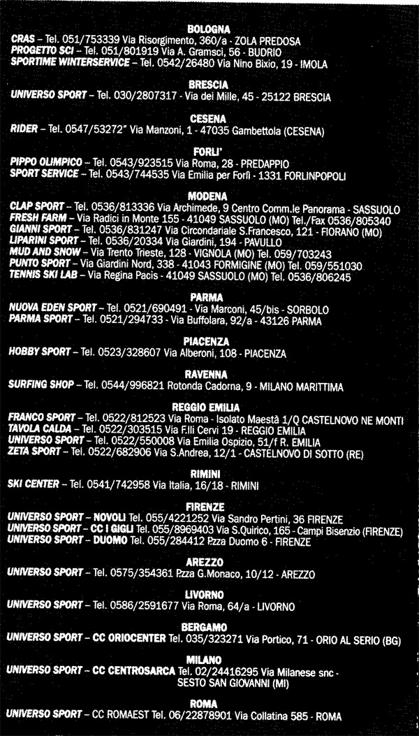lista negozi abilitati solda ski happening 2011