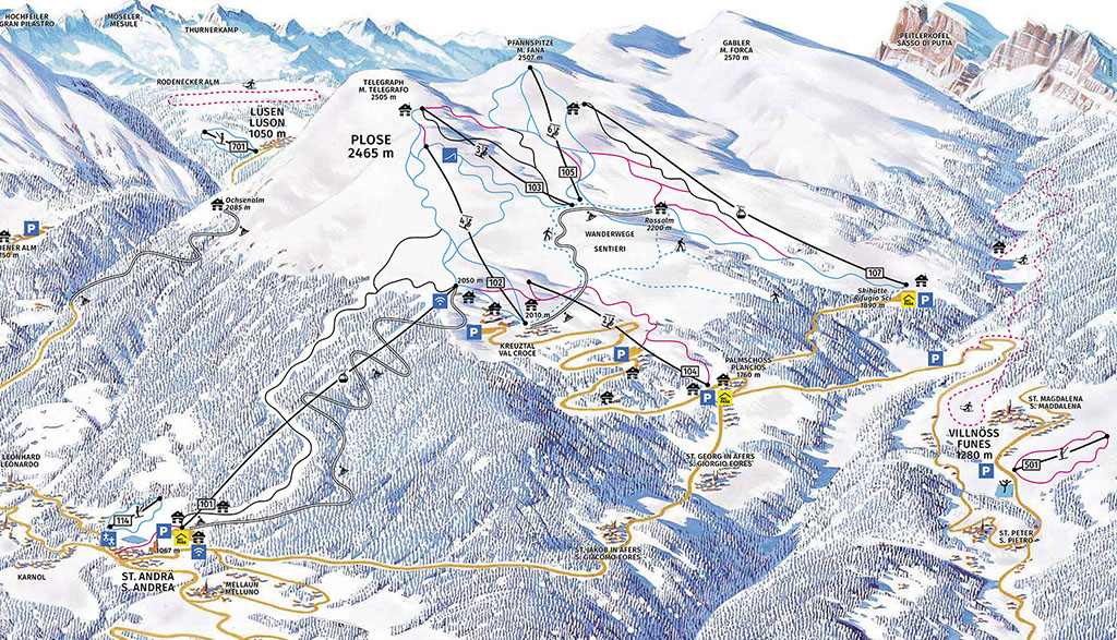 Cartina Plose - Bressanone - Mappa piste sci Plose - Bressanone