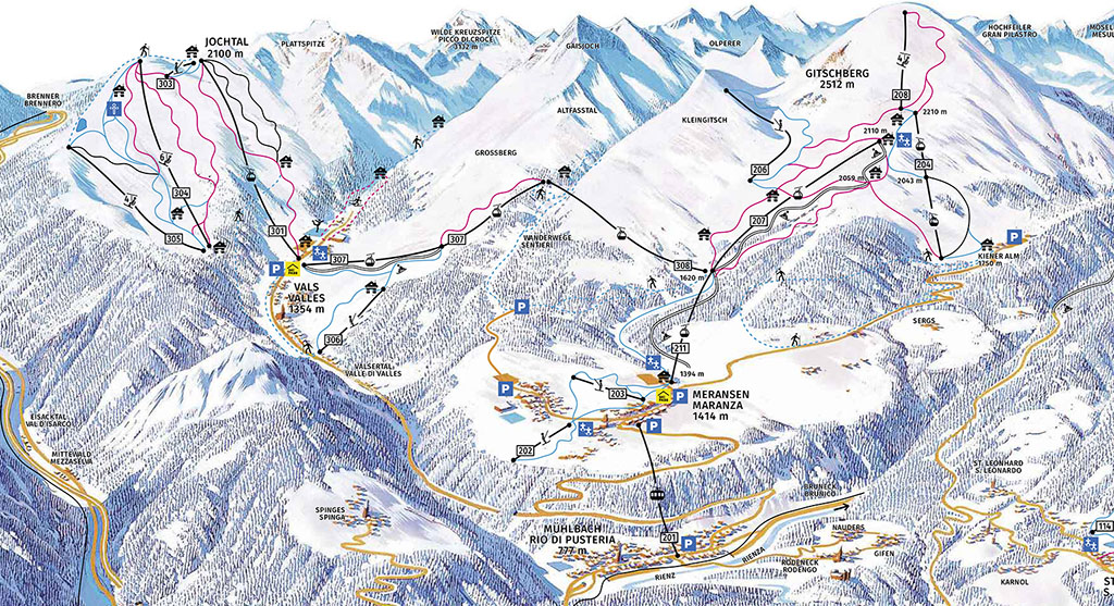 Cartina Valles - Mappa piste sci Jochtal