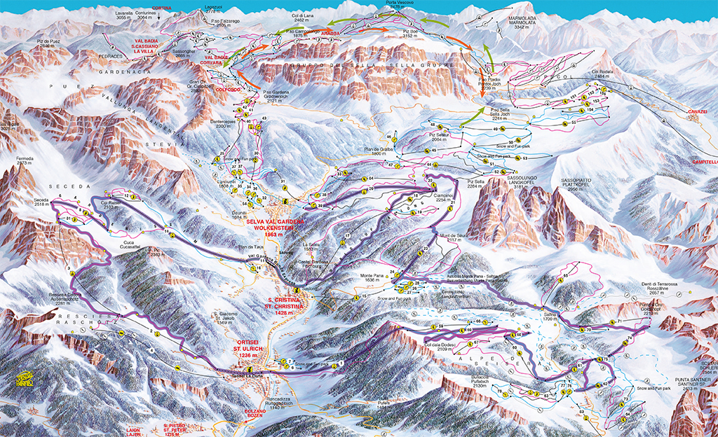 Cartina Ortisei - Mappa piste sci Ortisei 