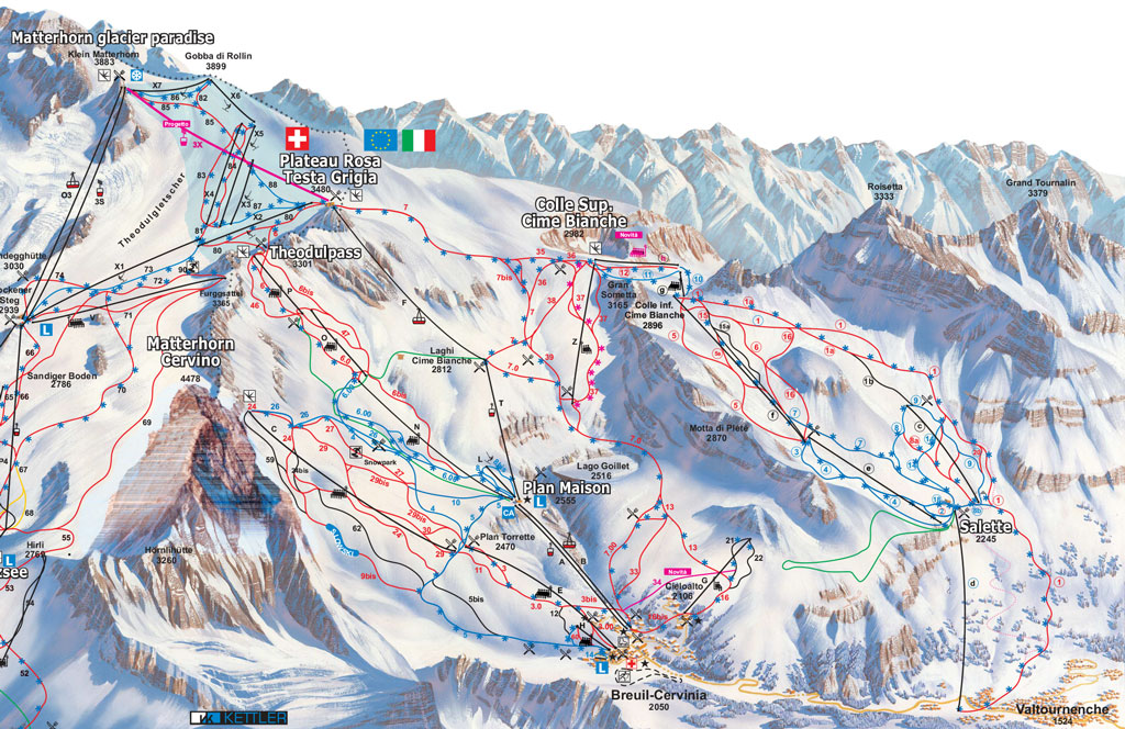 Cartina Valtournenche - Mappa piste di sci Valtournenche