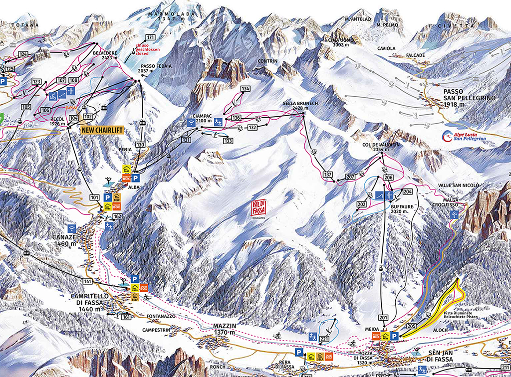 Cartina Pozza di Fassa - Mappa piste sci Pozza di Fassa