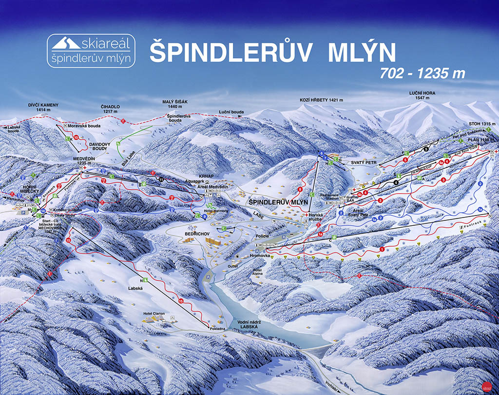 Cartina Spindleruv Mlyn - Mappa piste sci Spindleruv Mlyn