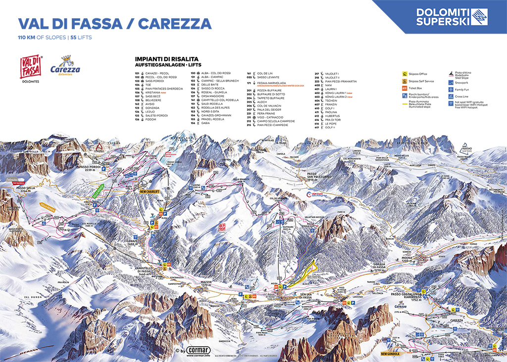 Cartina piste sci Campitello di Fassa - Skimap Campitello di Fassa
