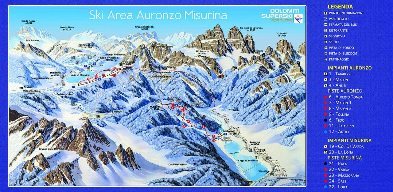 Cartina piste Misurina - Skimap Misurina