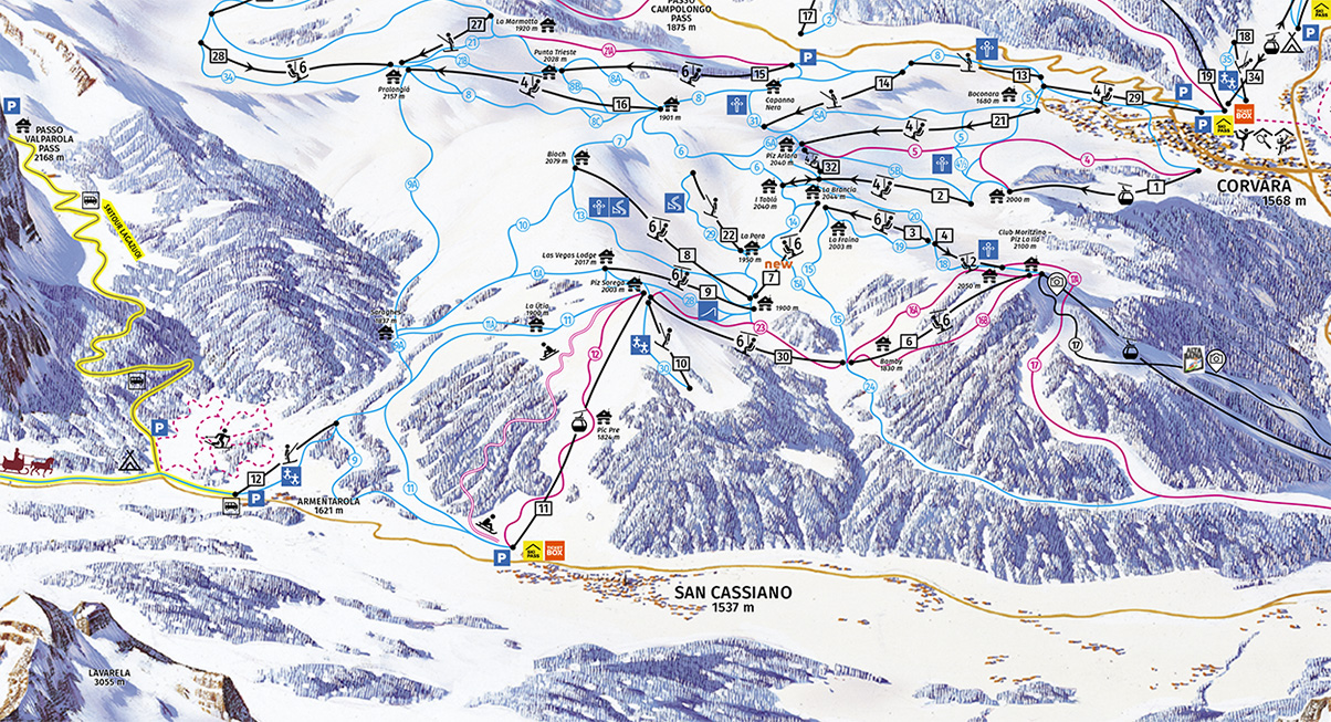 Cartina San Cassiano - Mappa piste sci San Cassiano