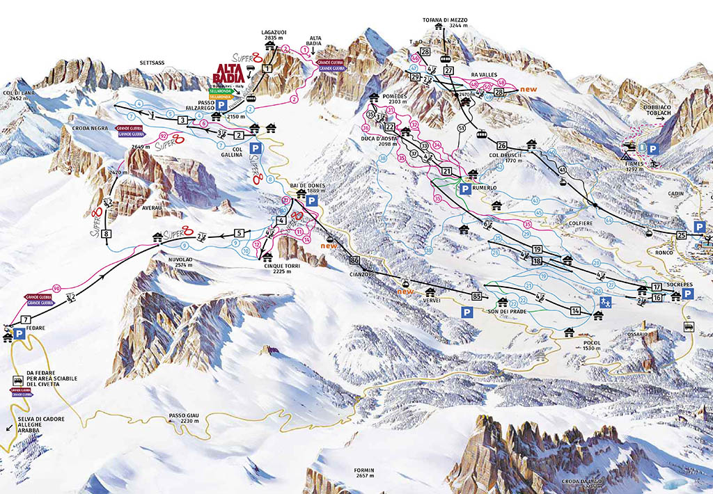 Cartina Passo Falzarego - 5 Torri - Mappa piste sci Passo Falzarego - 5 Torri