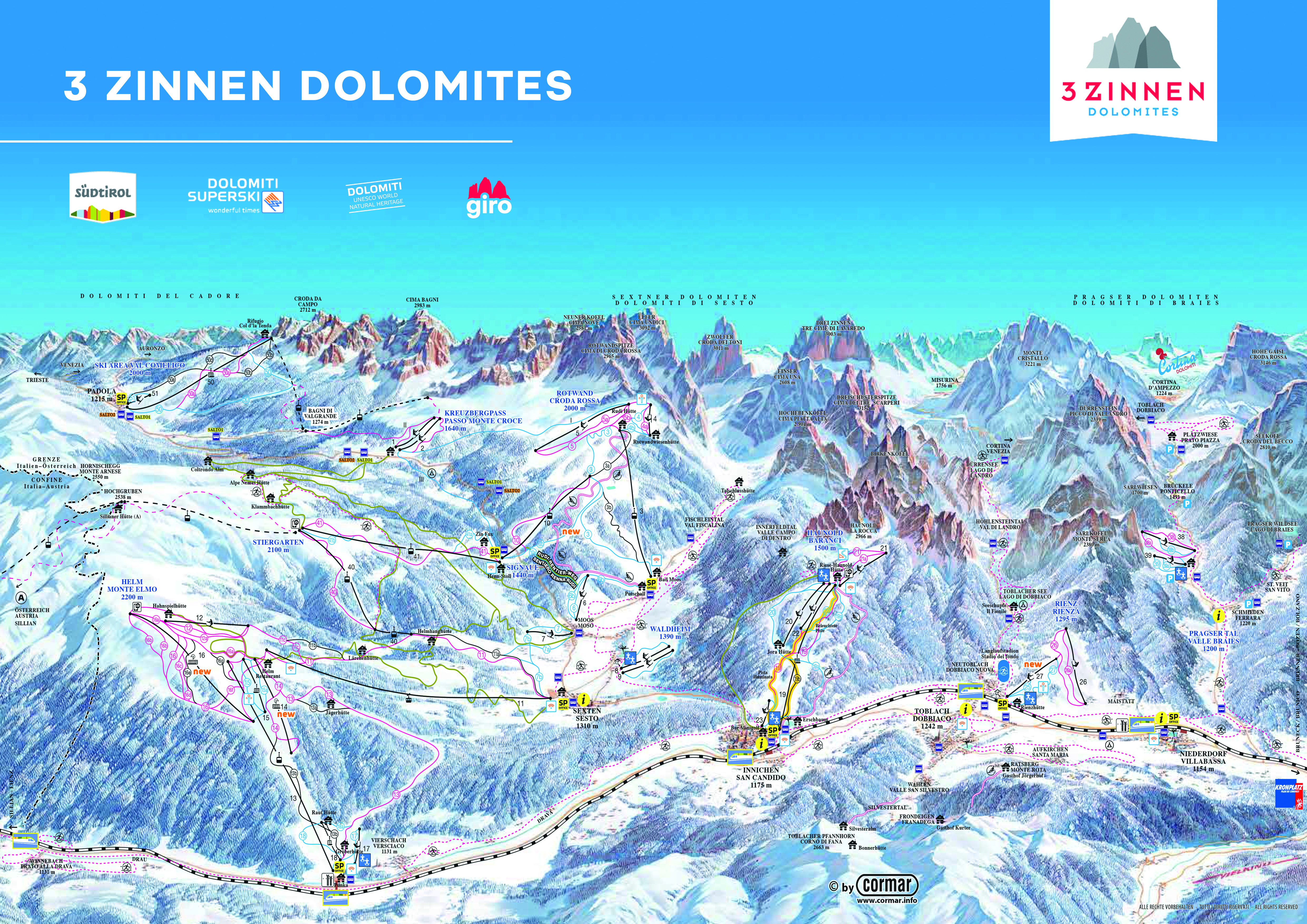 Cartina piste sci Moso - Croda Rossa. Skimap 