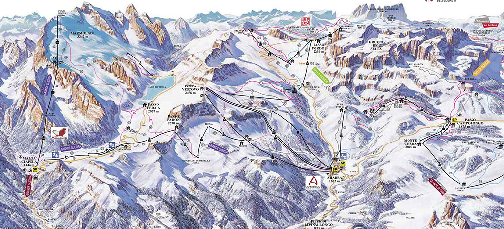 Cartina piste sci Arabba - Mappa impianti di risalita