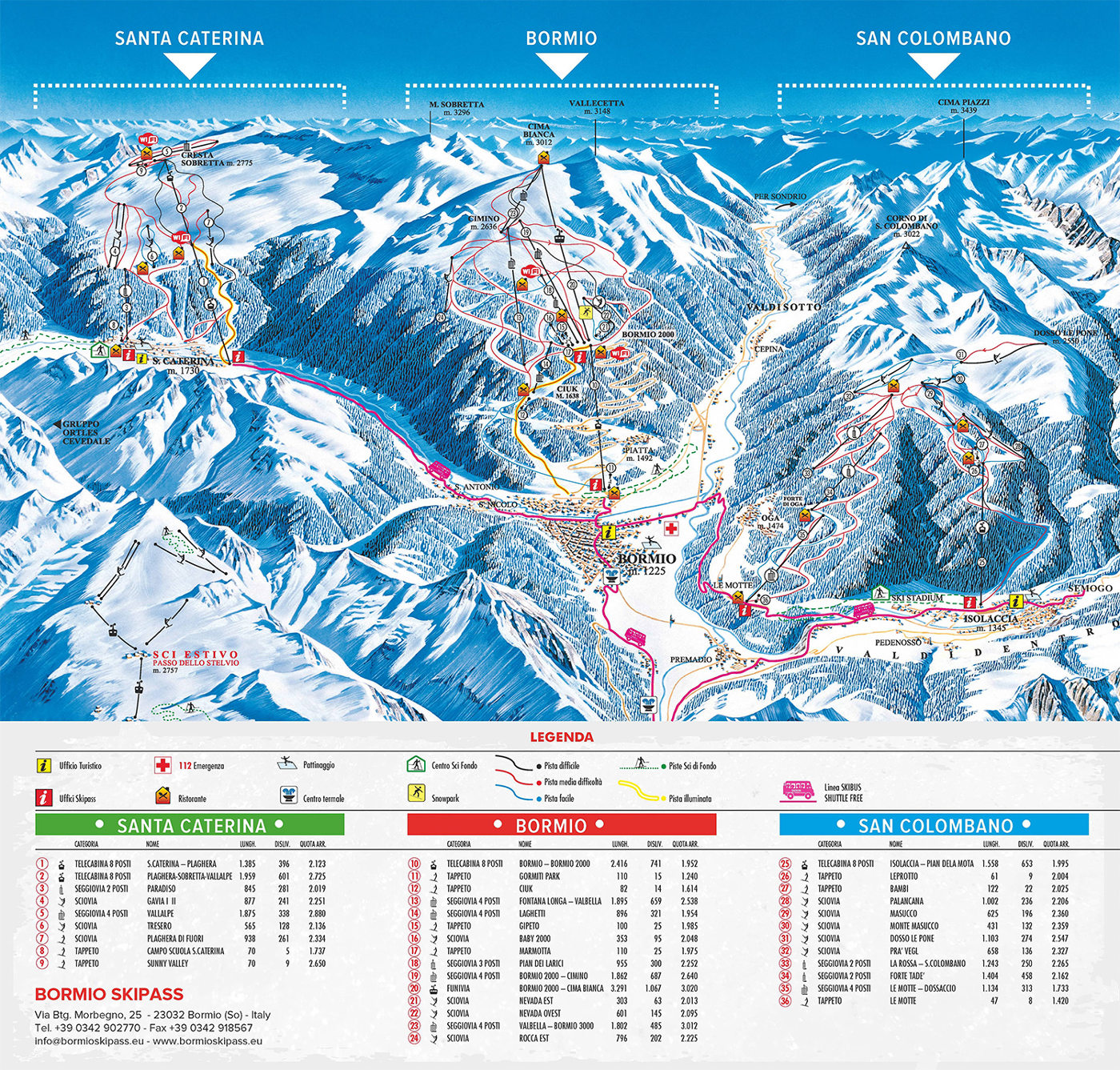 Cartina Oga San Colombano Valdidentro - Mappa piste sci Oga San Colombano Valdidentro