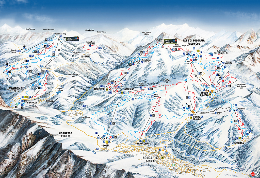 Cartina Folgaria - Mappa delle piste e degli impianti di risalita di Folgaria