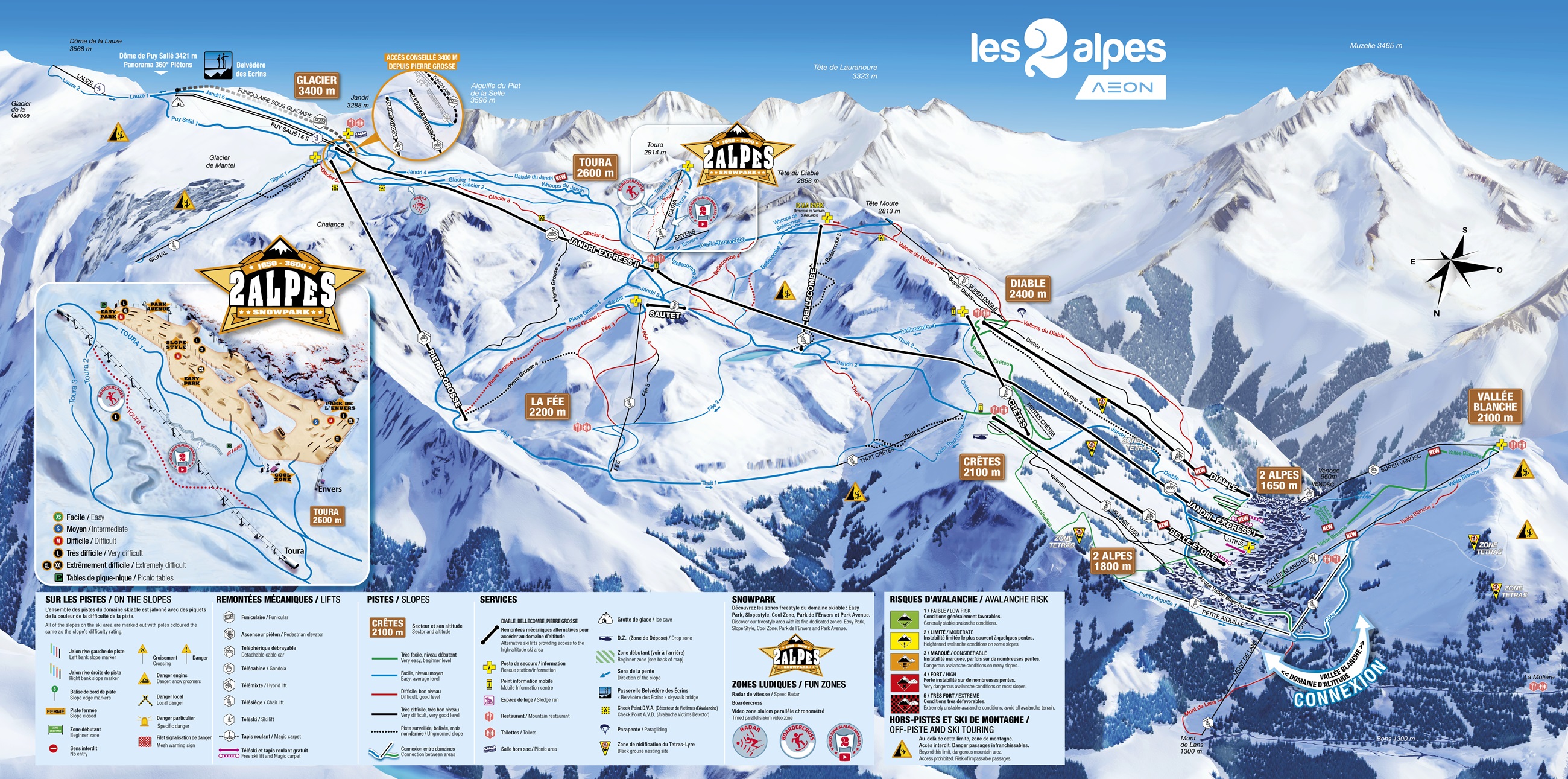 Cartina Les Deux Alpes - Mappa piste sci Les Deux Alpes