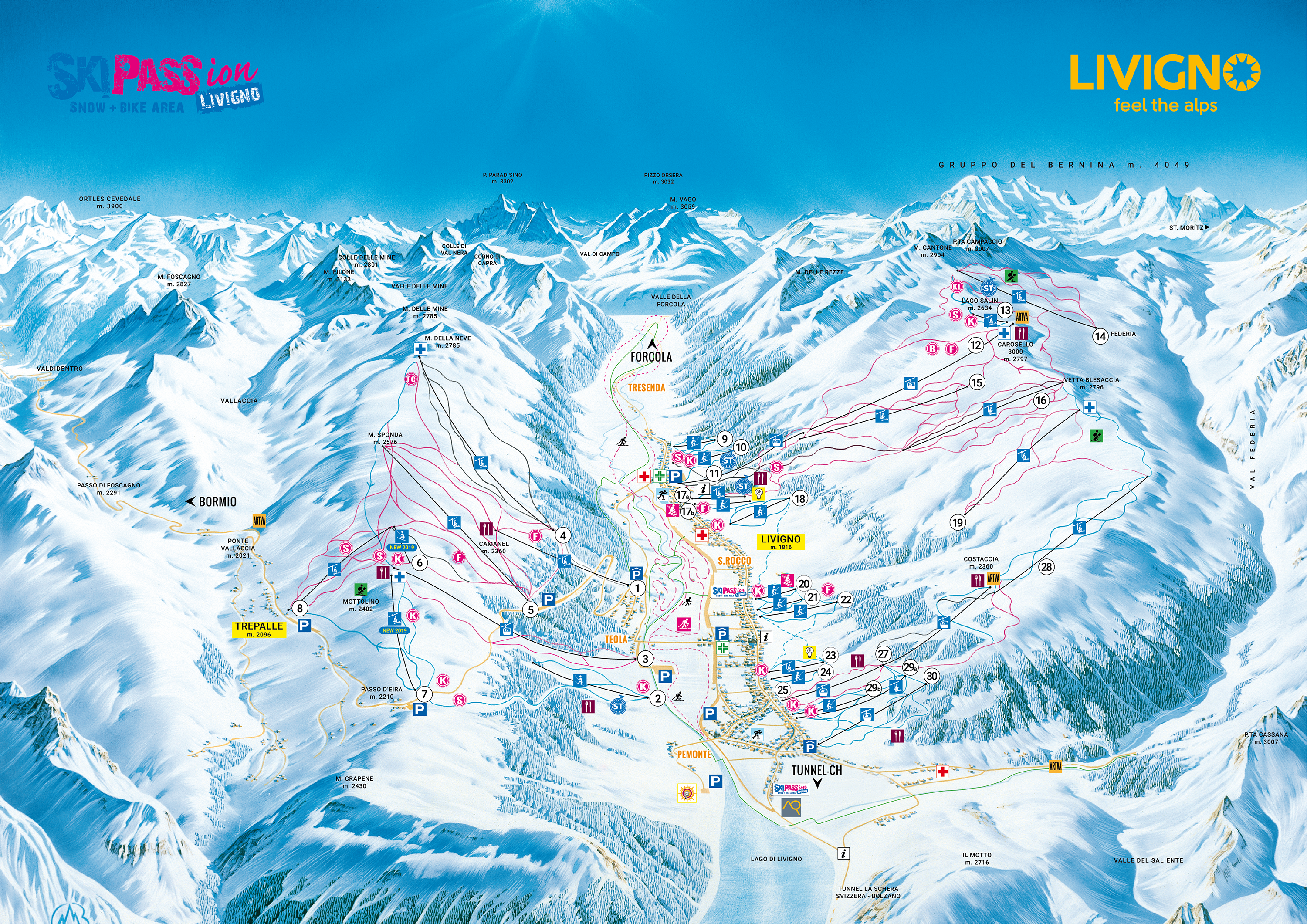 økologisk telt overalt Cartina Livigno - Mappa piste sci Livigno