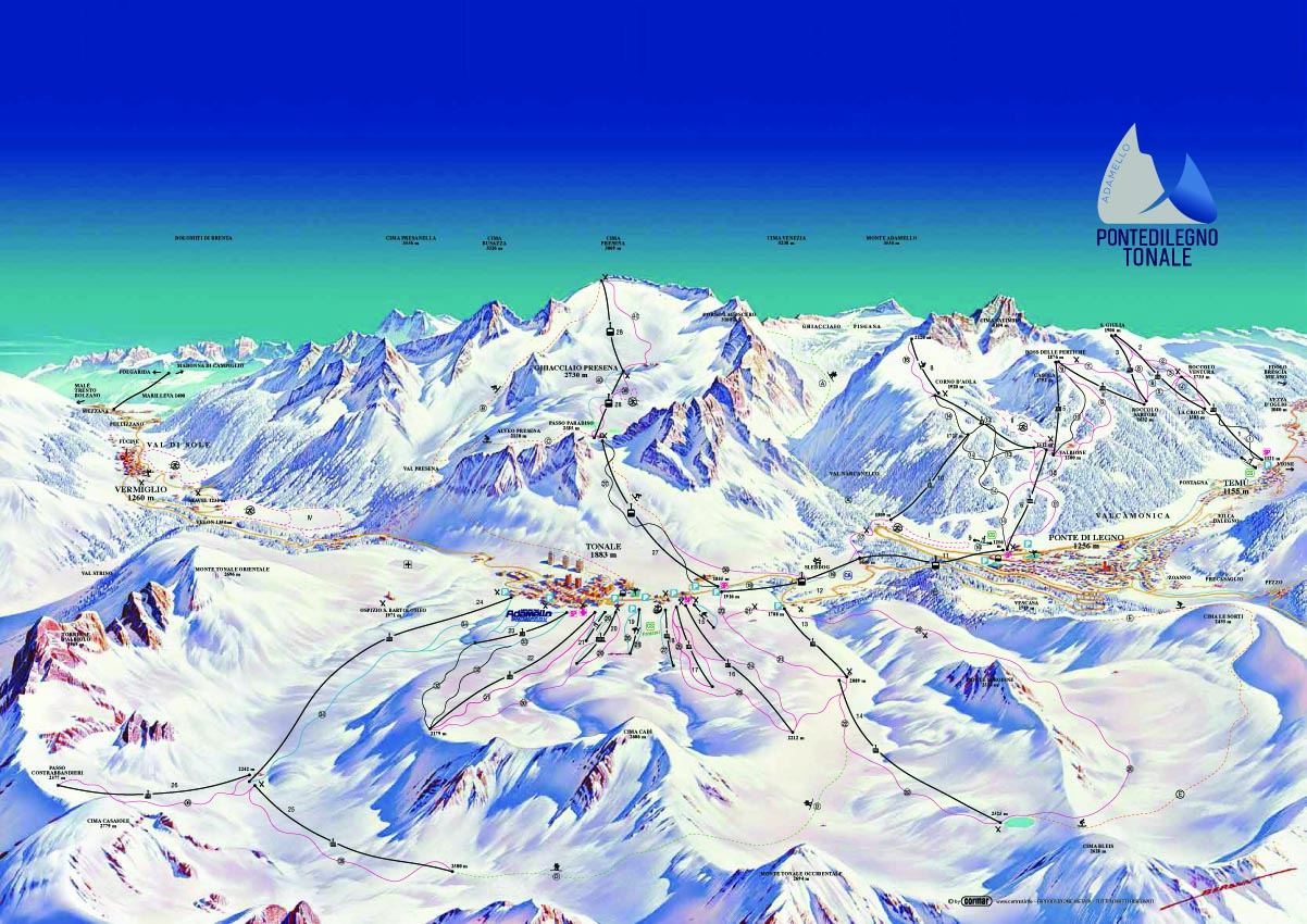 Cartina Adamello Ski - Mappa delle piste Adamello Ski