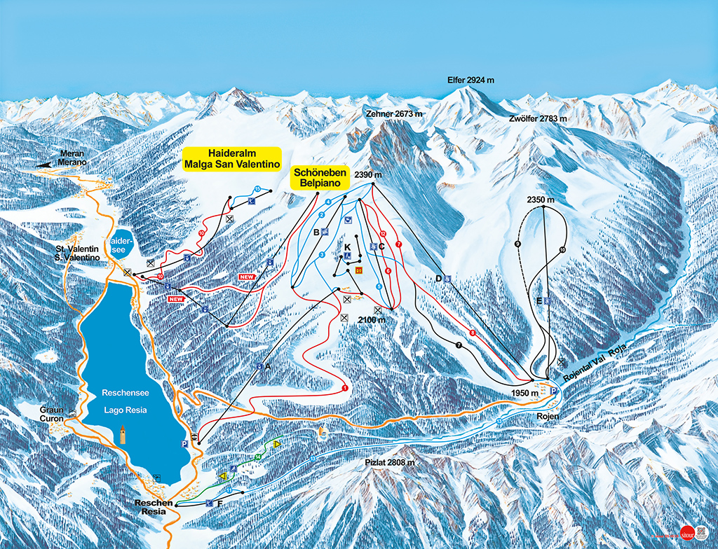 Cartina Belpiano - Val di Resia - Mappa piste sci Schoeneben - Val di Resia