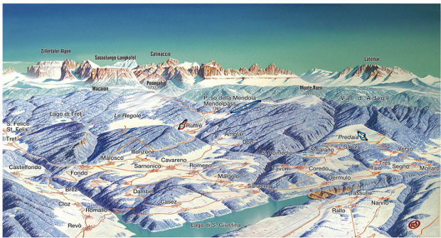 Cartina Passo Mendola - Ruffre'- Mappa piste sci Passo Mendola - Ruffre'