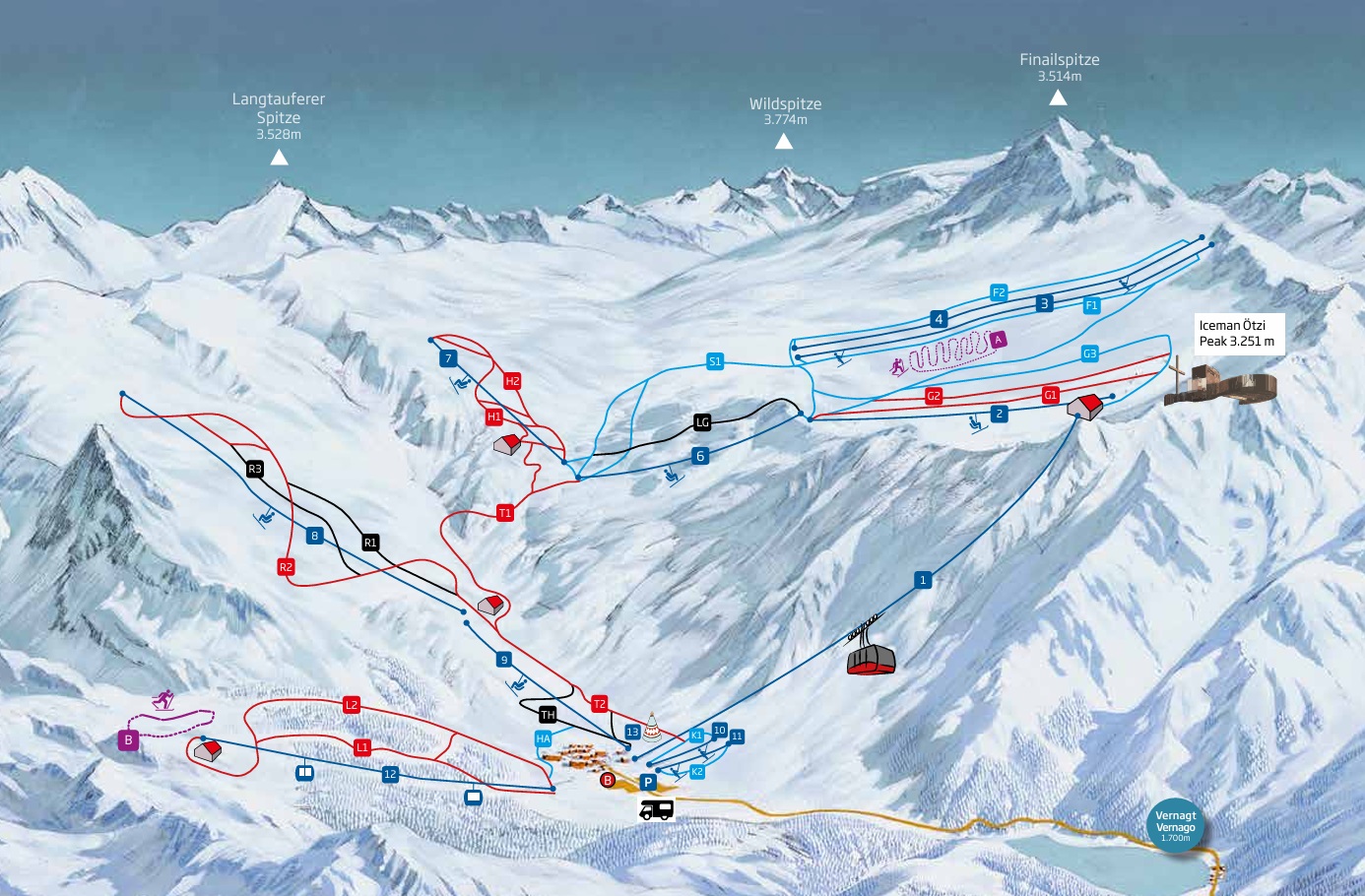 Cartina Val Senales - Mappa piste sci Val Senales