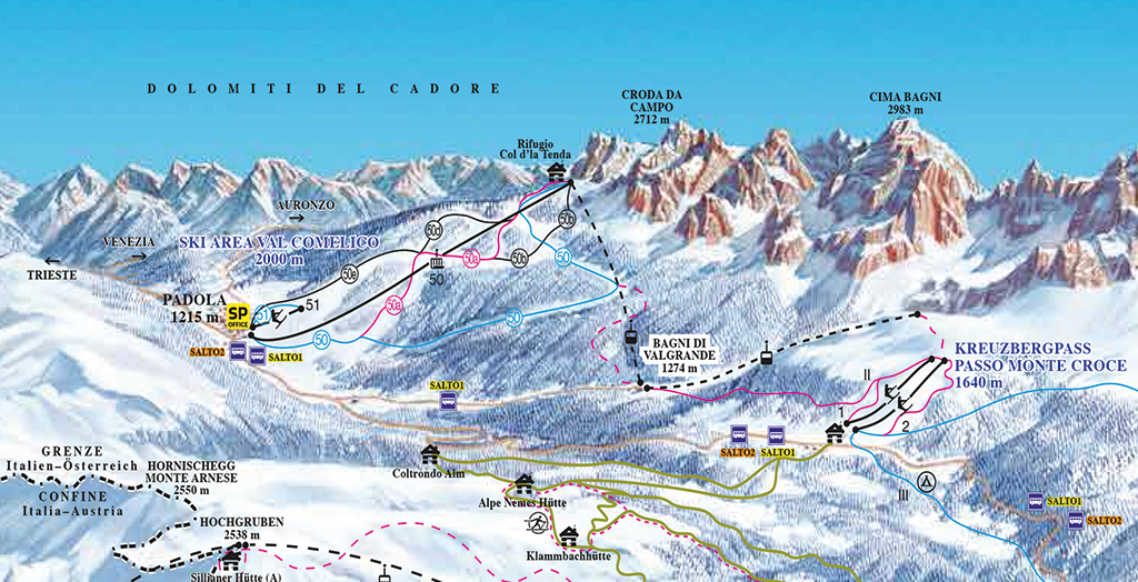 Cartina Padola - Val Comelico - Mappa piste sci Val Comelico