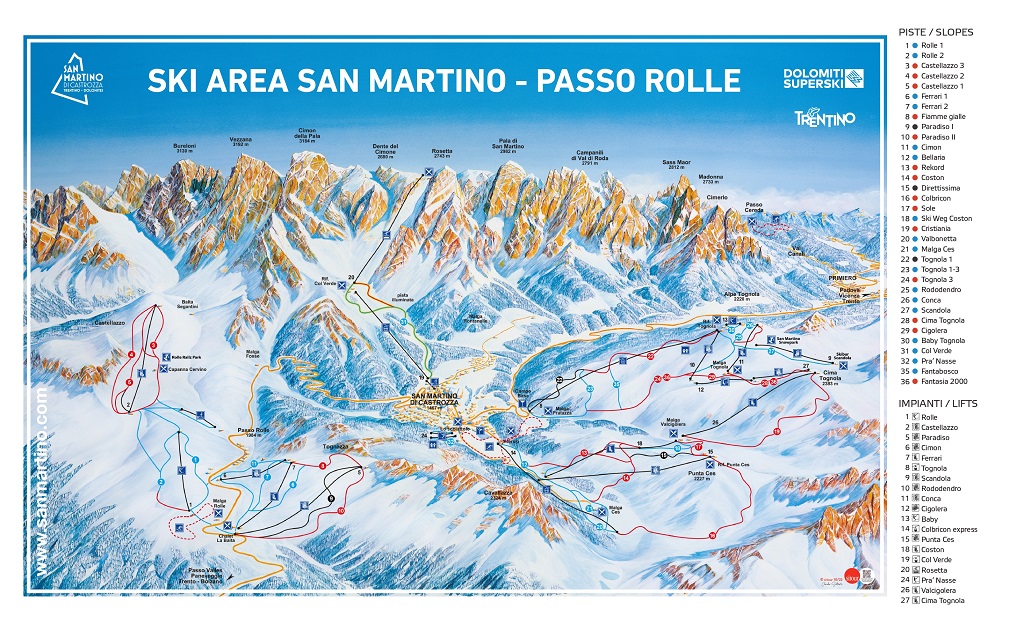 Cartina San Martino di Castrozza - Mappa piste sci San Martino di Castrozza