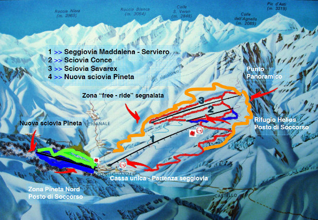 Cartina Pontechianale - Mappa piste sci Pontechianale