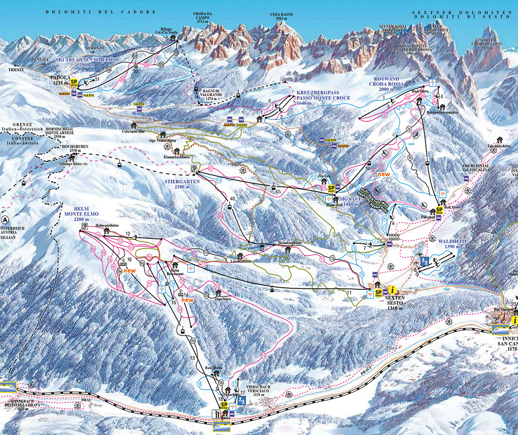 Cartina piste sci Monte Elmo - Sesto Pusteria