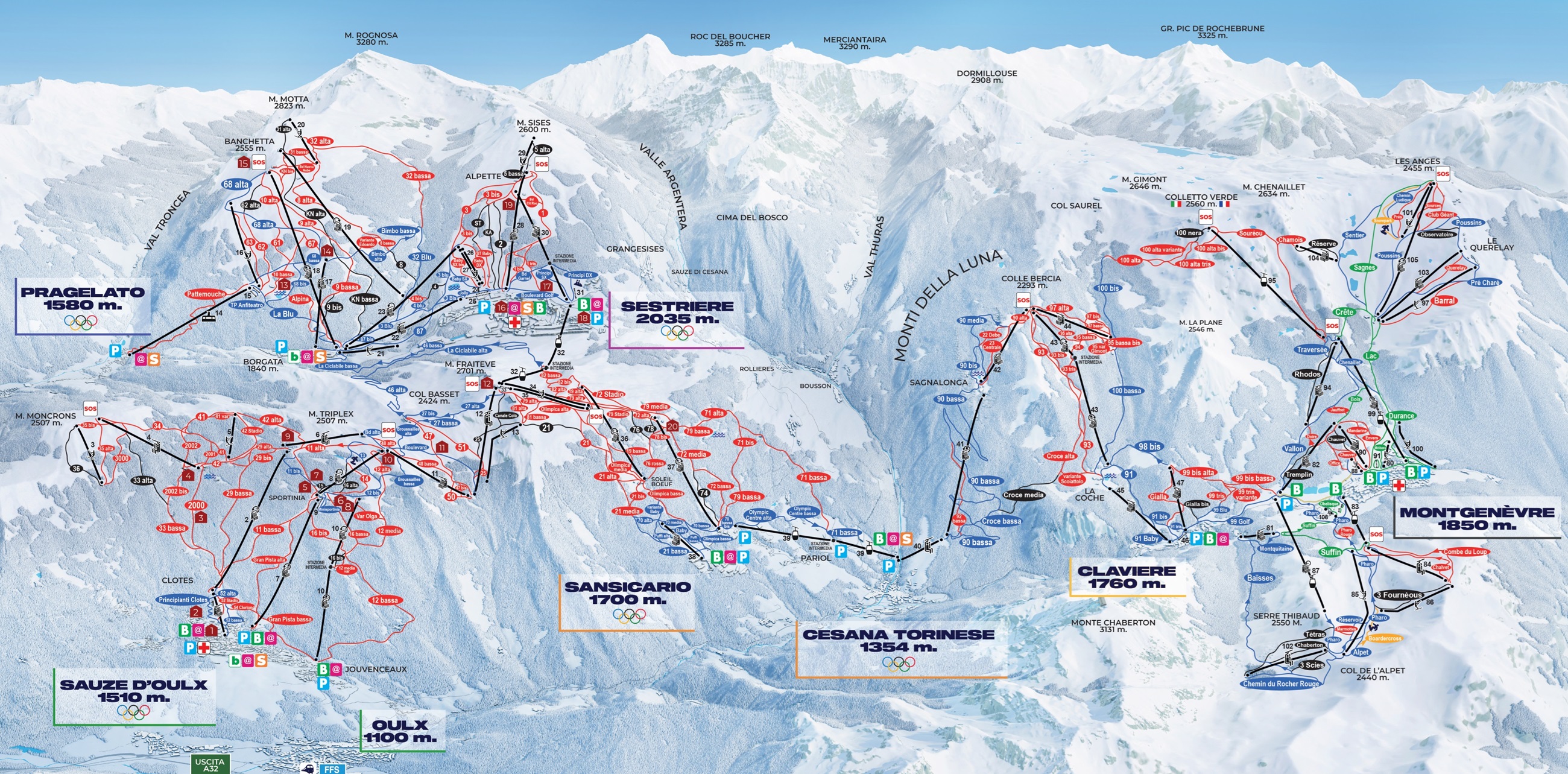 Cartina Via Lattea - Mappa delle piste della Via Lattea