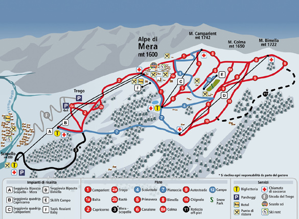 Cartina Alpe di Mera - Mappa piste di sci Alpe di Mera
