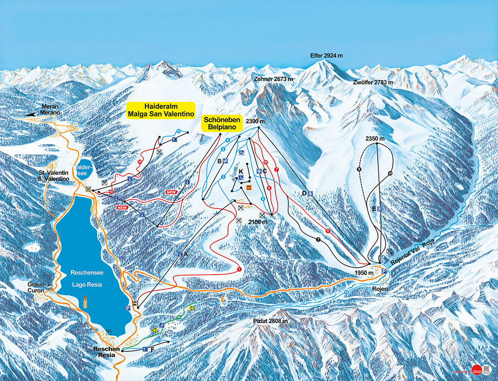 Cartina Malga San Valentino Haideralm - Mappa piste sci Malga San Valentino