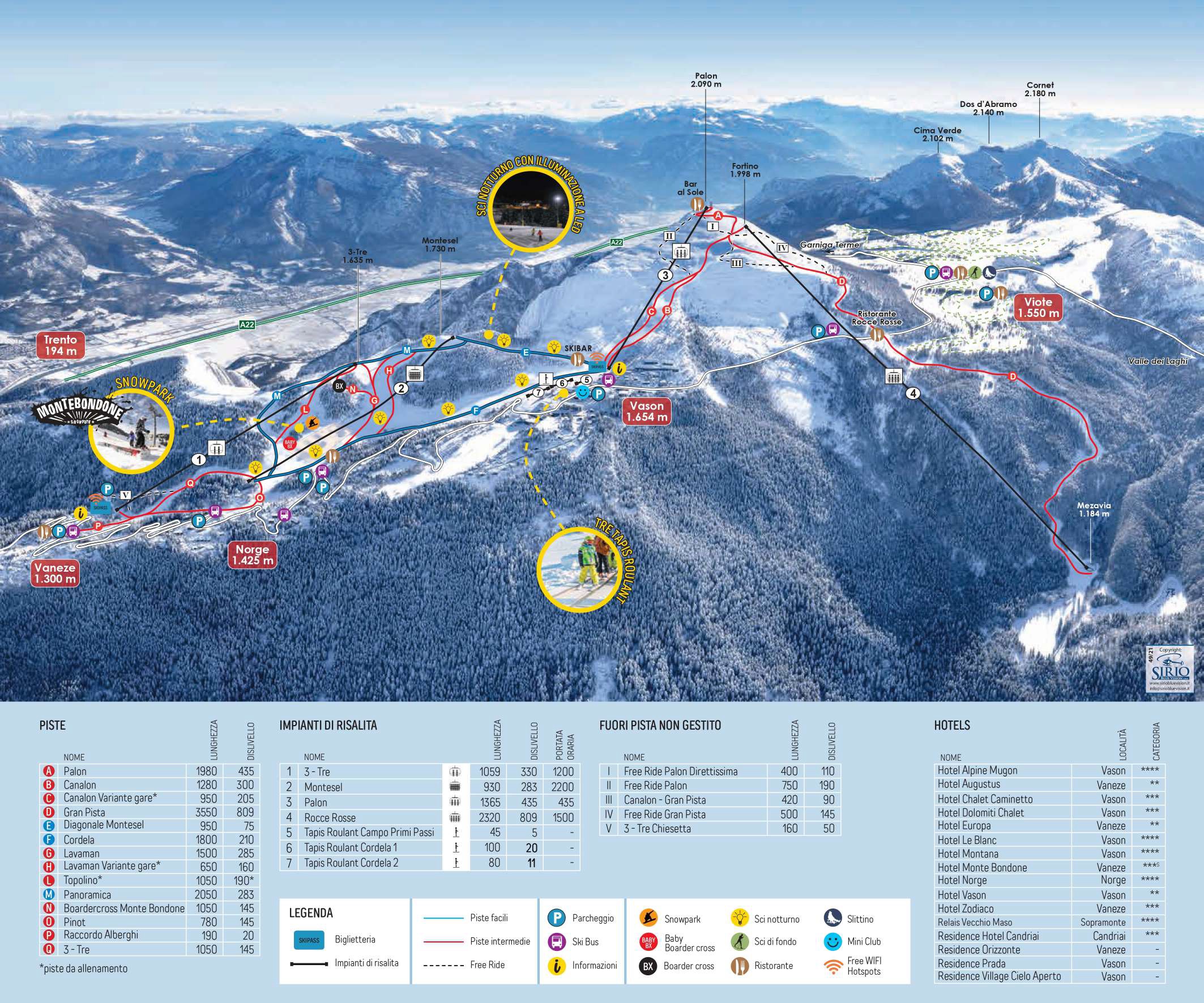 Cartina Monte Bondone - Mappa piste di sci Monte Bondone
