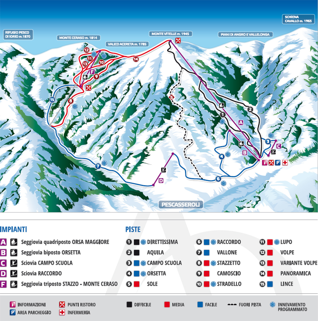 Cartina Pescasseroli - Mappa piste sci Pescasseroli