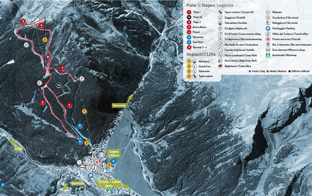 Cartina Cogne - Mappa piste di sci Cogne