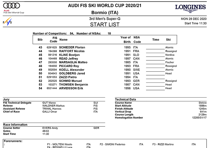 start list superg bormio