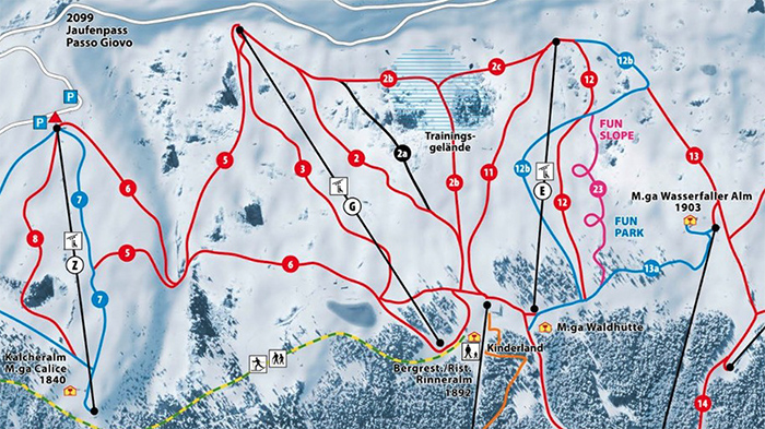 cartina skimap mappa piste Racines